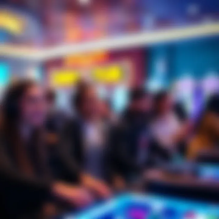 Group of people playing Mini Tub game at Strat casino, smiling and focused on the game