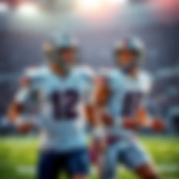 Two football players laughing while playing, showcasing a fun moment in the game