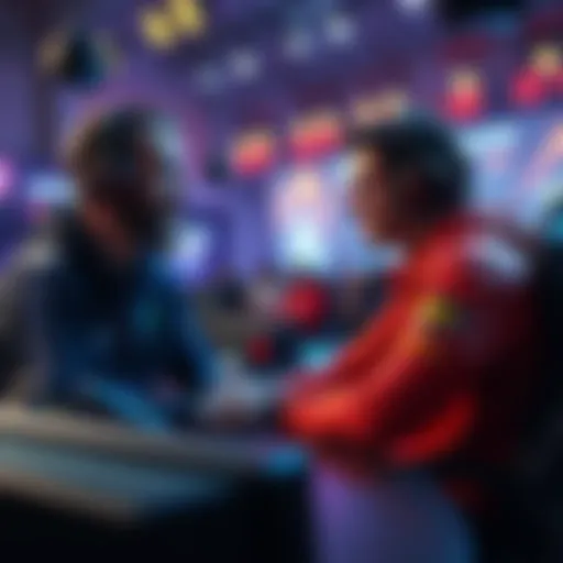 Two players in a live gaming setting exchanging competitive banter during a match