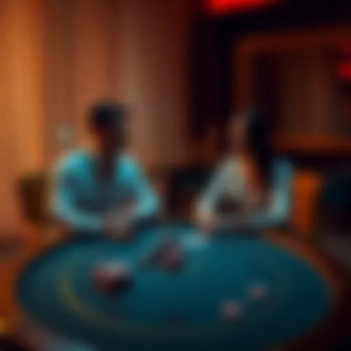 Two people sitting at a table with cards, chips, and a baccarat setup at home