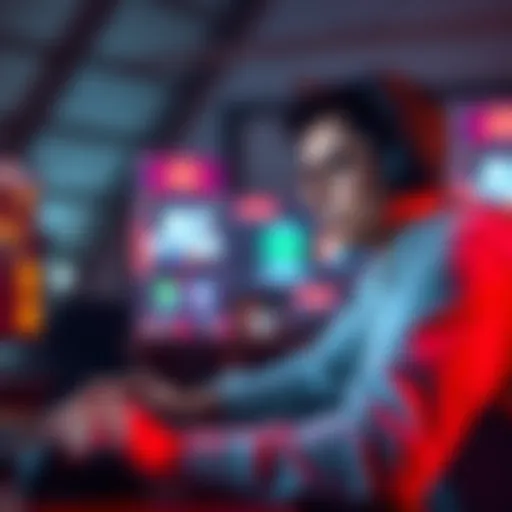 A person using a laptop to play online games with a thoughtful expression, representing gaming in restricted areas.