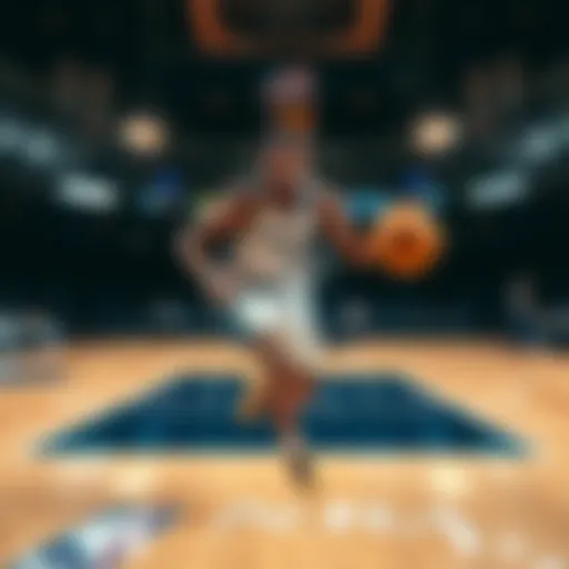 A player dribbling a basketball on an NBA court, showcasing excitement and energy during the game