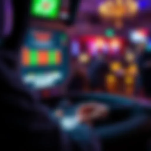 A person engaged in an online Blackjack game, focused on their screen with colorful cards and chips visible, representing digital gaming influenced by streamers.