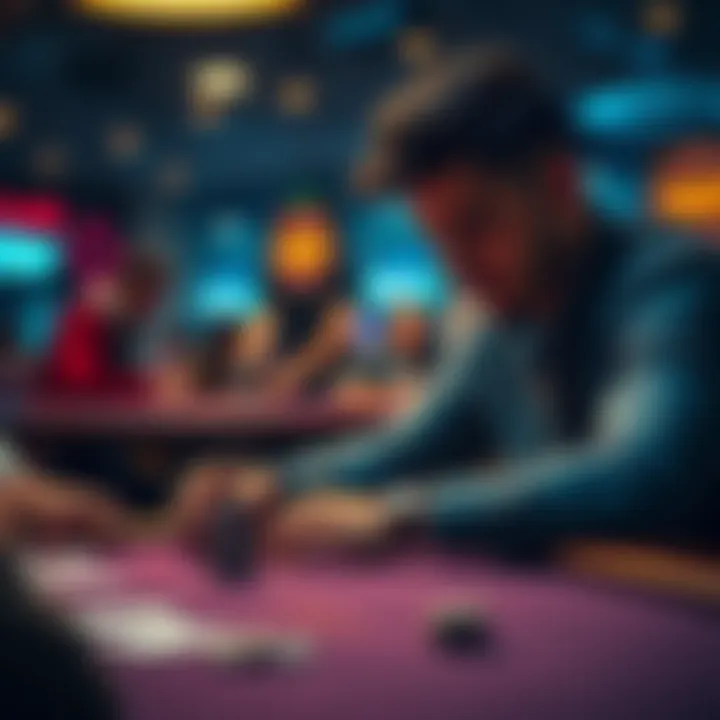 Playing Poker at a Table A focused player analyzing poker hands at a table with cards and chips