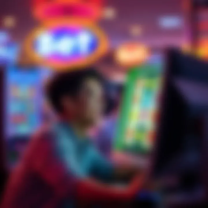 A person enjoying a slot machine game on a computer, with visible excitement after a win, representing the experience of playing at Bet Online.