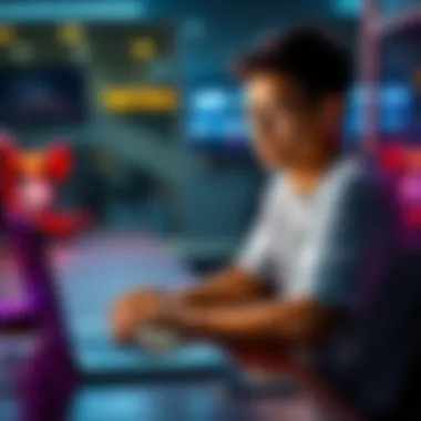 A person sitting at a table with a laptop and ten dollar bill, focused on gaming options