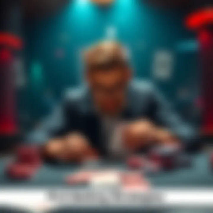 A novice poker player calculating bets at a table with cards and chips, focusing on Pot Limit Omaha strategies.