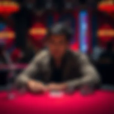 A person sitting at a poker table deep in thought, weighing career options between poker and a traditional job.