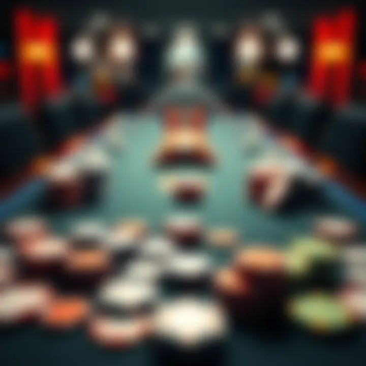 A table set up for a home poker game with 300 chips in different colors and values evenly distributed.