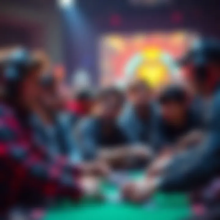 A group of diverse poker content creators engaging with their audience during a live stream, showcasing strategies and entertainment in poker.
