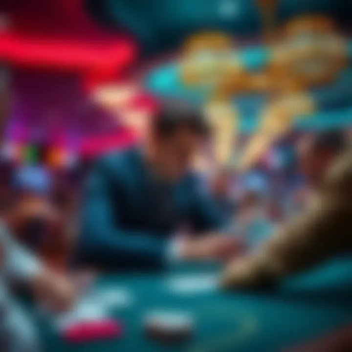 A poker dealer dealing cards at a Texas casino, focused and engaged with players