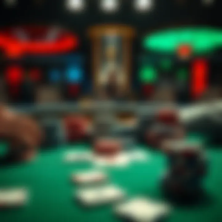 A poker table displaying cards and chips, illustrating betting dynamics without a forced minimum raise.