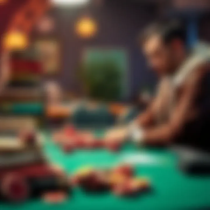 Poker Learning Options for Beginners A collection of poker learning resources including books, online courses, and a coach guiding a beginner at a poker table