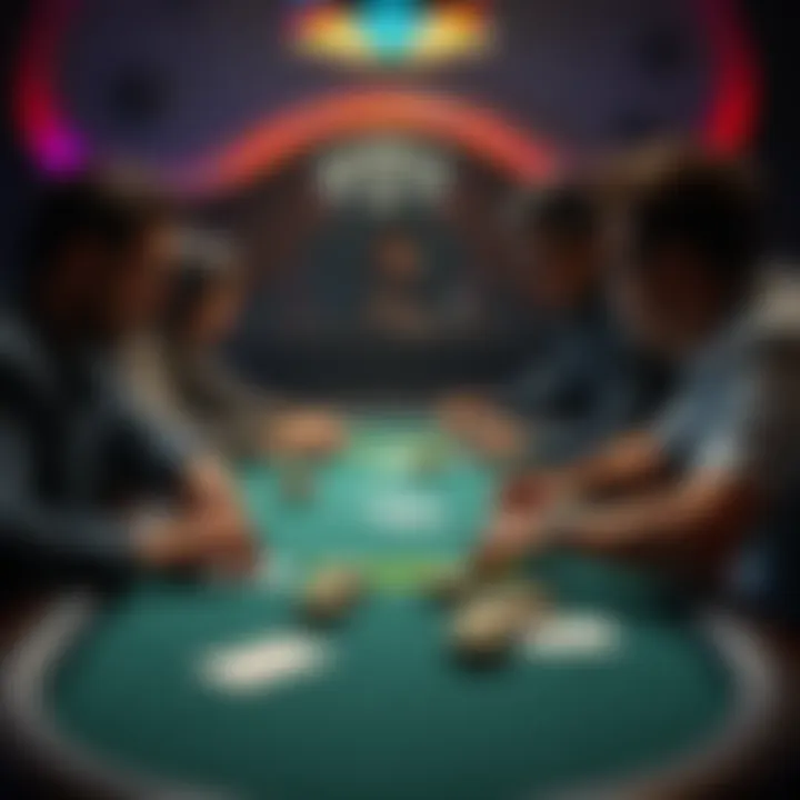 Players at a poker table analyze their cards and odds during a low-stakes game