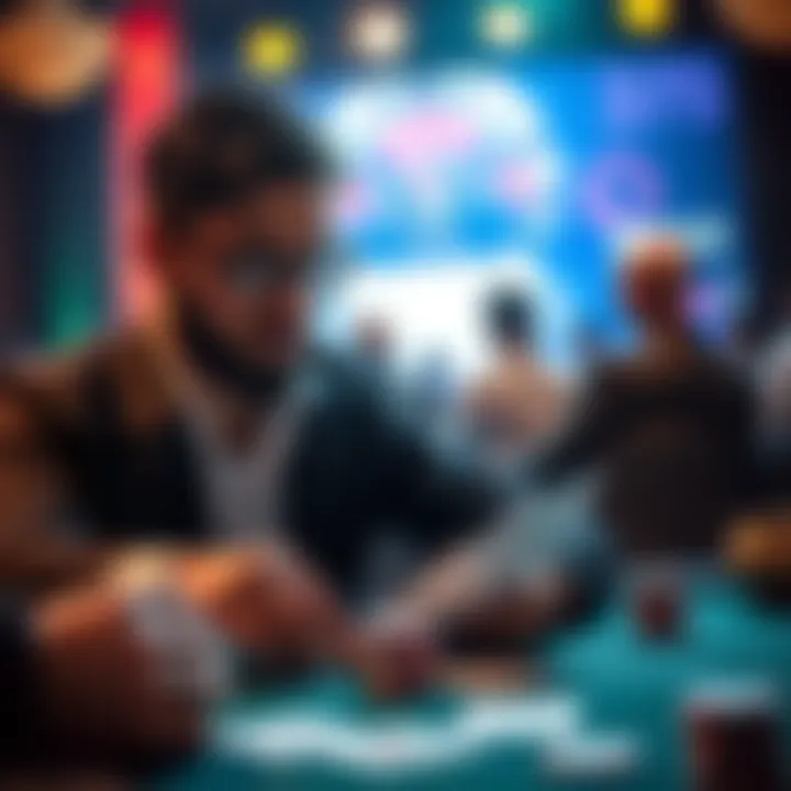 Poker Player Analyzing Game A poker player focused on the game with cards and chips in front of them, showing a strategy mindset.