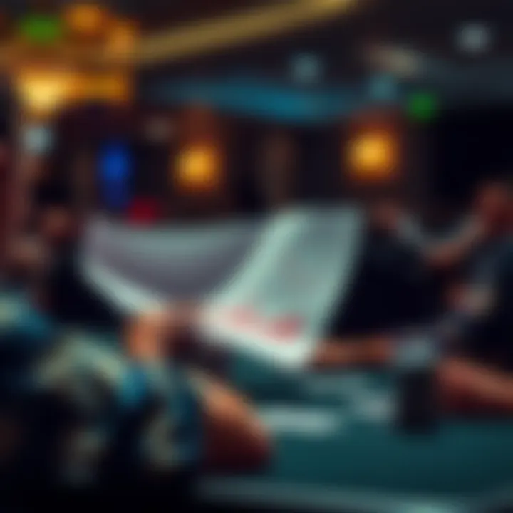 Poker Player Analyzing His Progress A person reviewing poker charts and statistics while sitting at a table, showing concentration and reflecting on their game strategy.