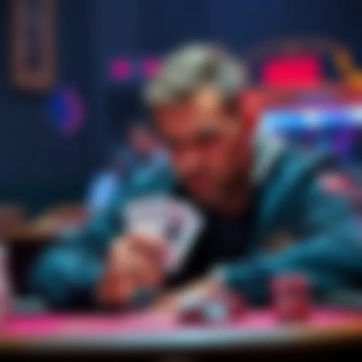 A poker player in a tense moment, contemplating a decision with pocket eights at a 1/3 cash game.