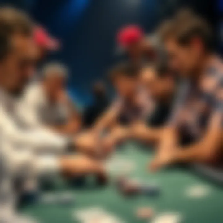 A group of poker players focused on a game with cards and chips on the table