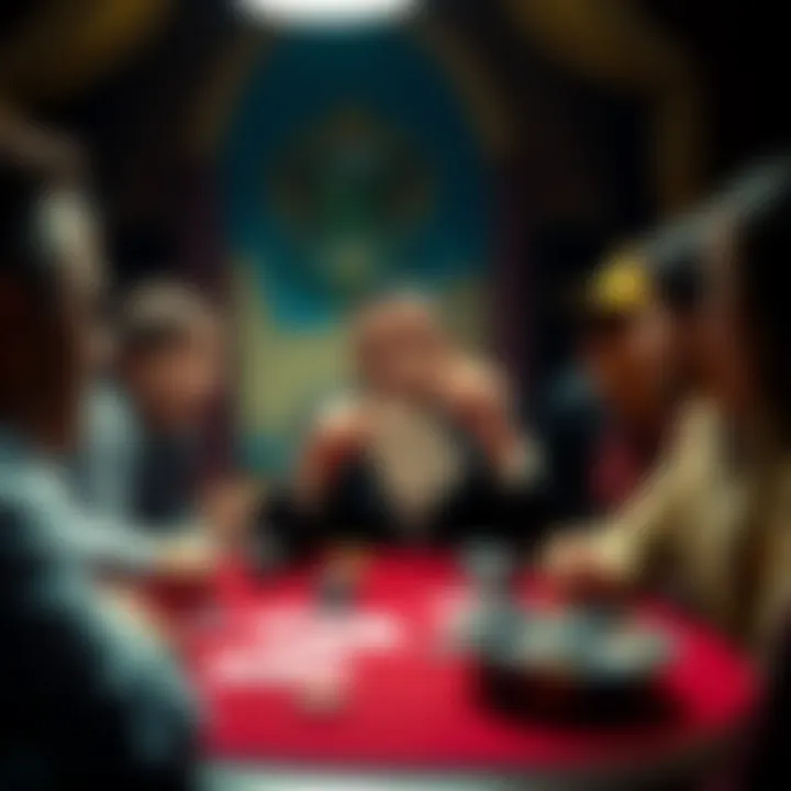 A player surprises everyone by revealing a straight flush in a home poker game, causing shock and discussion among friends at the table.