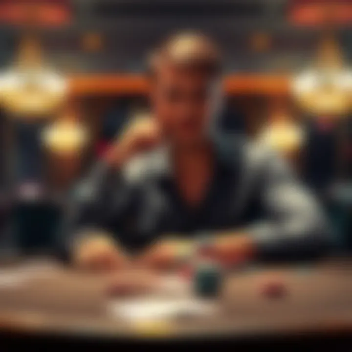 A person sitting at a poker table, deep in thought, analyzing their hand and considering their next move.