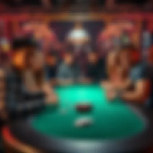 Group of young adults playing poker at a table in a lively atmosphere