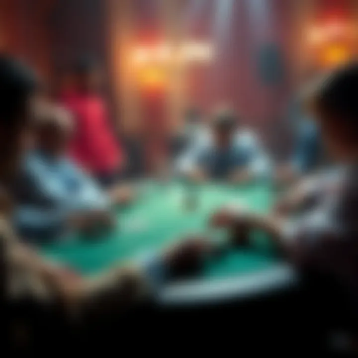 A poker table scene featuring a Loose Aggressive player putting pressure on others with high bets, showing tension among players.