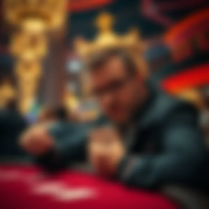 Playing poker with AK at Bellagio A poker player considering a hand with AK at Bellagio, looking focused and deep in thought as they face a tough decision against raises and jams.