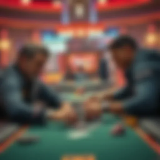 Two poker players engaged in an all-in bet at a GGPoker table, showing intensity and focus on their faces
