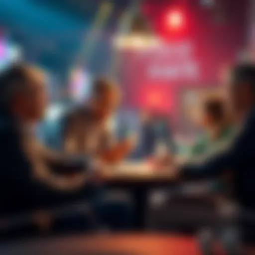 People discussing the value of a poker app that enhances skills at a table.