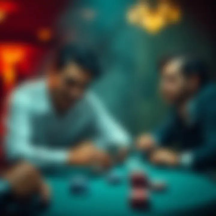Two poker players showing frustration and surprise at a card game table after an unexpected loss