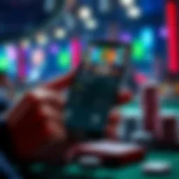 A smartphone displaying a poker bankroll management app with a balance screen and game graphics