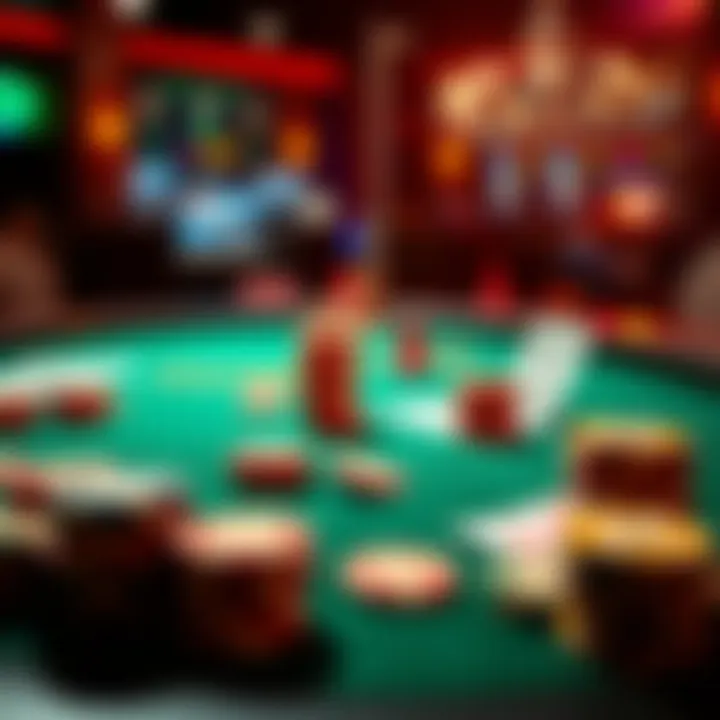 A poker table with chips and cards showing wins and losses, representing bankroll changes.