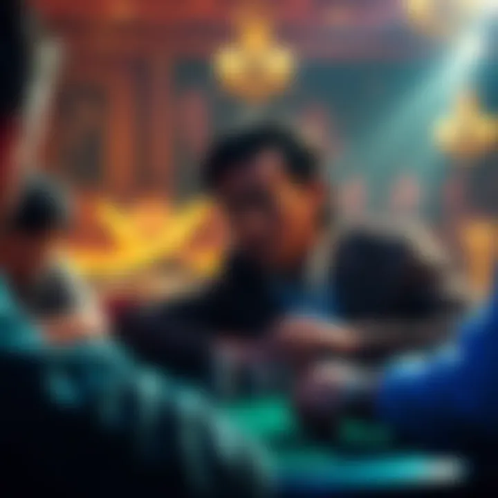 A tense moment at a poker table where a player makes a bold bluff, while another player appears to be deep in thought about folding their hand.