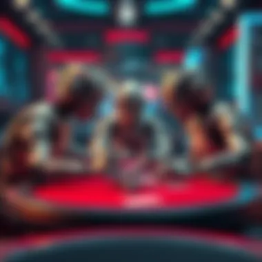 Poker Bots Collaboration A group of poker bots appearing to share cards at a poker table, creating an unfair advantage against human players.