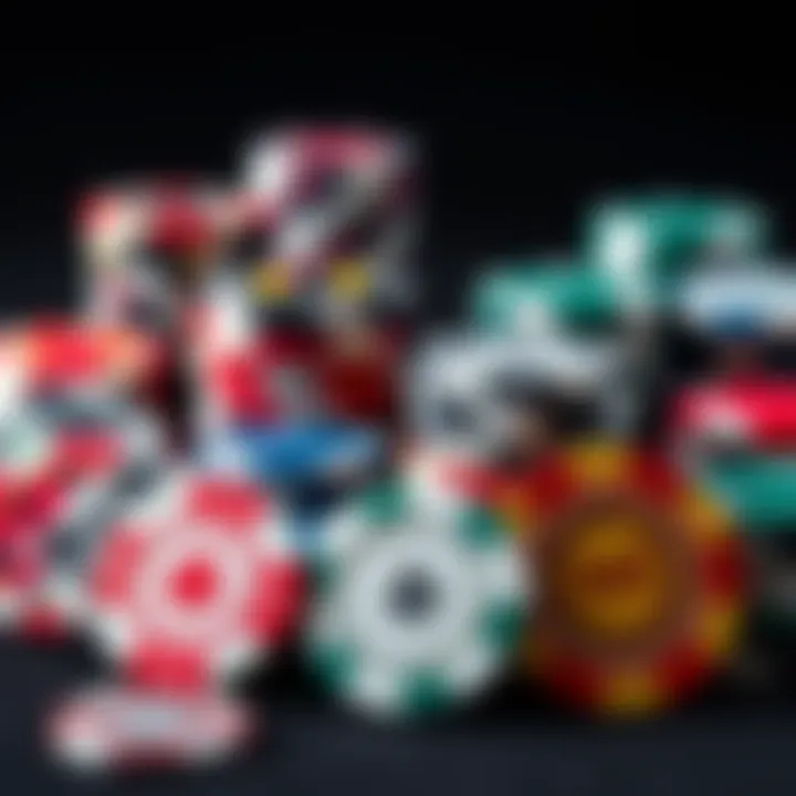 A variety of poker chips featuring colorful designs and patterns suitable for Texas Hold'em games.