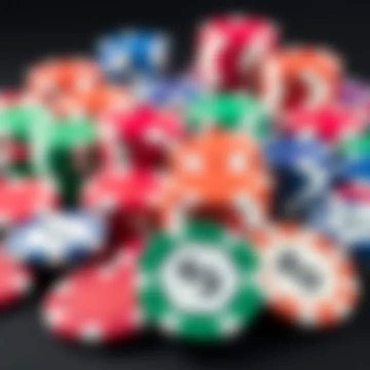 A colorful set of poker chips arranged neatly, showcasing various denominations for a poker game.