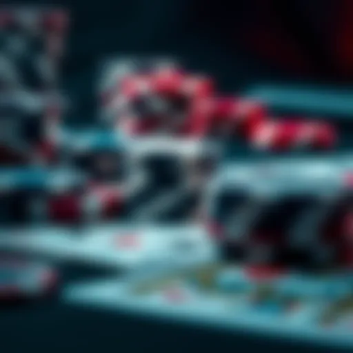 A close-up of poker chips and playing cards on a table, representing online micro stakes poker for live games.