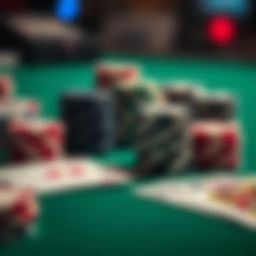 A close-up of poker chips and playing cards on a table, highlighting the challenge of high rake in GGpoker games in the Netherlands.