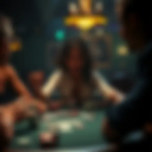 A tense poker game scene showing a woman expressing anger at a rude player, with chips and cards scattered on the table