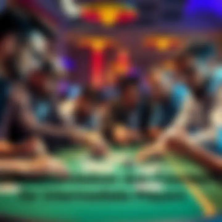 A group of players at a poker table looking at cards and chips, representing the learning experience for intermediate poker players.