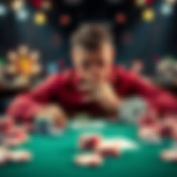 A poker player contemplating a fold with AK on the river, with a board showing A-6-7-K-7, surrounded by chips and cards