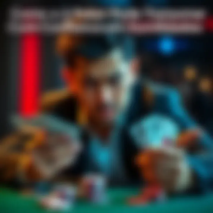 A poker player looking confident while holding cards, then showing a disappointed expression after losing a hand.