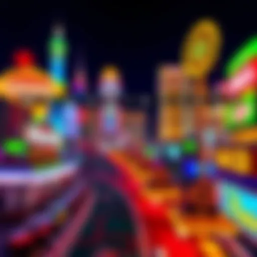 A colorful graphic showcasing a calendar filled with poker event dates and symbols, set against a nightlife backdrop of Las Vegas.