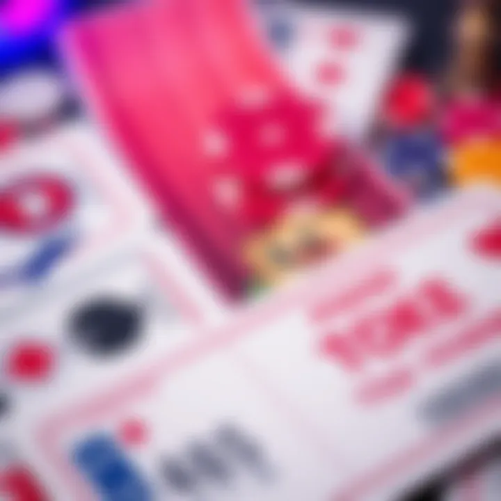 A close-up of poker tickets for a major tournament, with colorful designs and logos