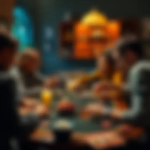 A family gathering around a poker table with snacks and drinks, balancing fun and responsibilities.