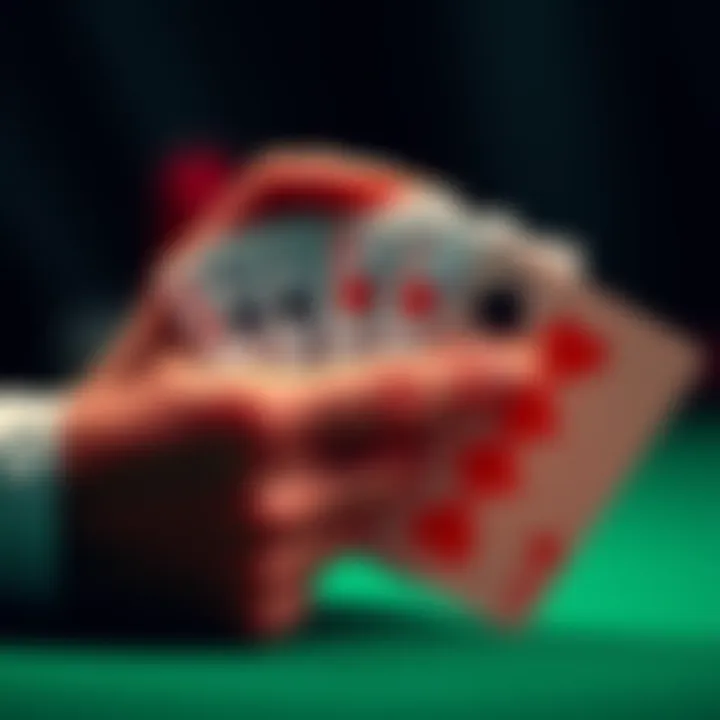A poker hand showing a flush with suited cards in red and black