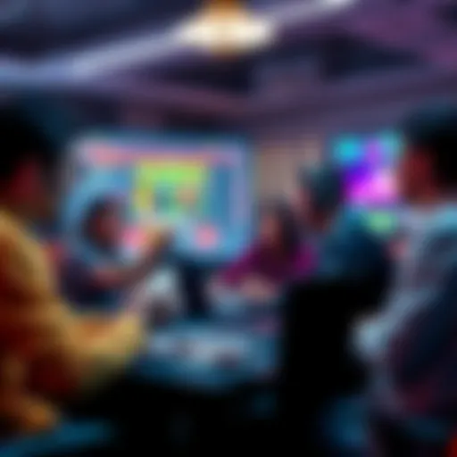 A group of people discussing poker strategies on a computer forum, showing enthusiasm and interaction.
