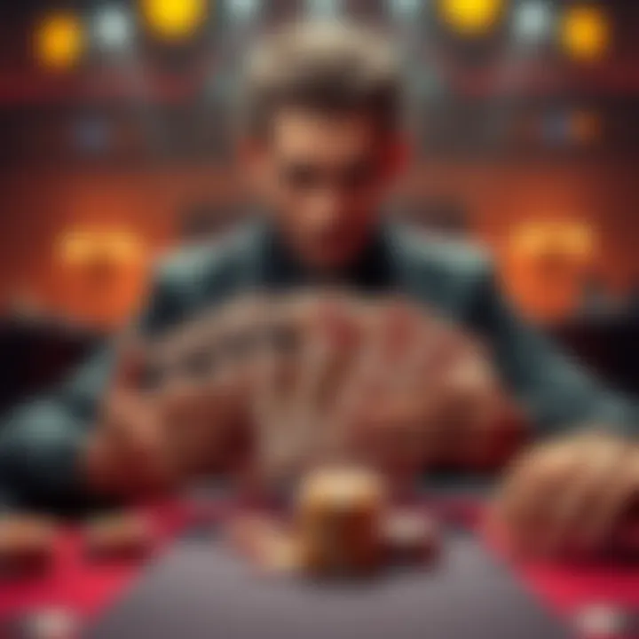 A poker player reveals four queens in a winning hand at the table