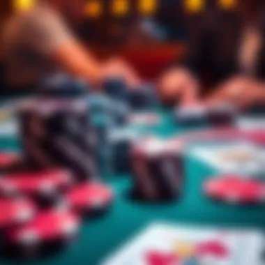 A close-up of poker chips and cards on a table during a game, highlighting a critical decision moment in a 1/3/6 poker match.