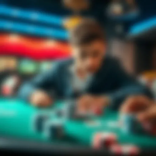 A beginner learning poker at a table with cards and chips, focused on strategy and improvement.